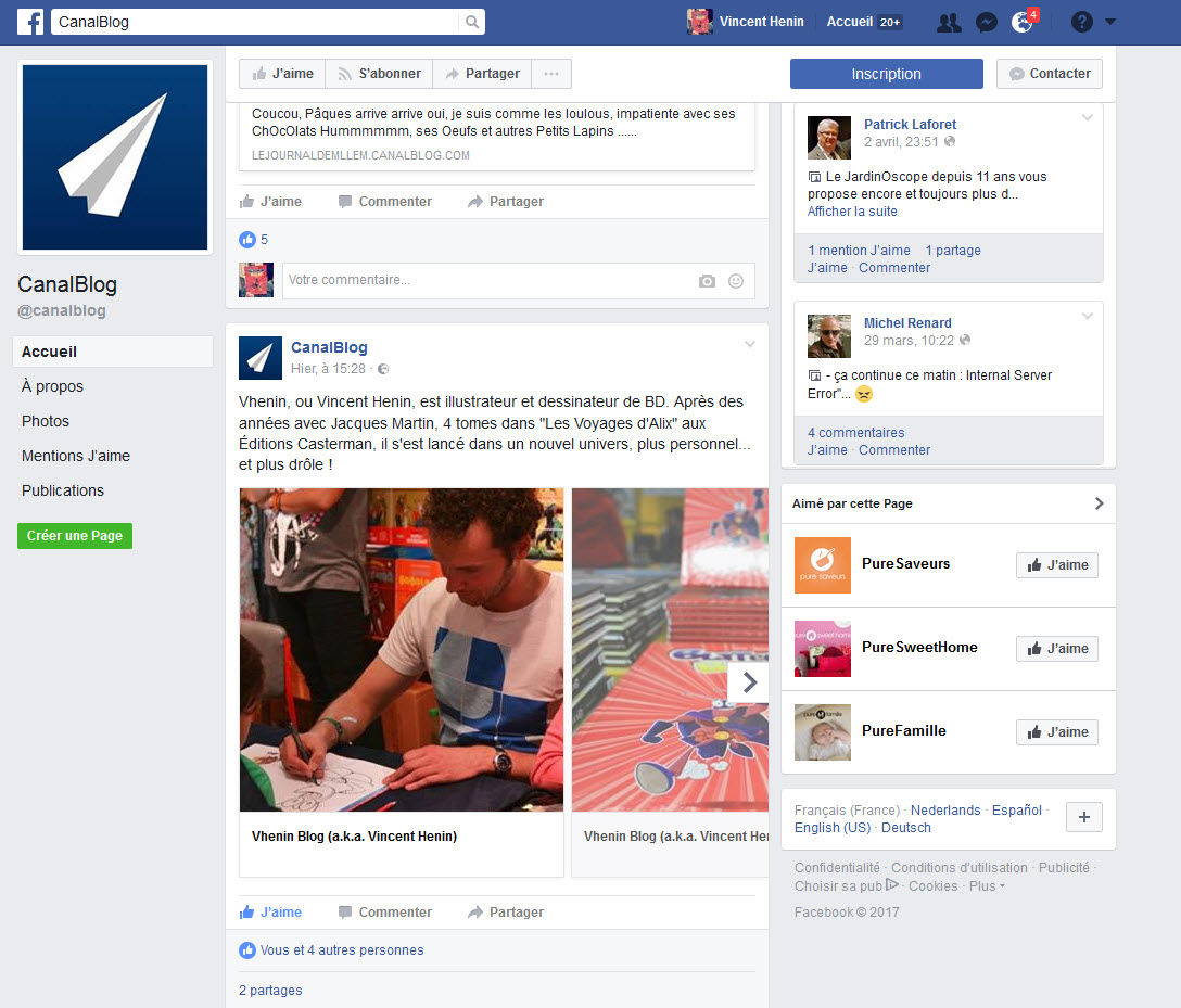 Vhenin featured on the Canalblog Facebook page
